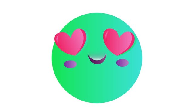 Animated heart eyes emoji smiling on white background, 3D render