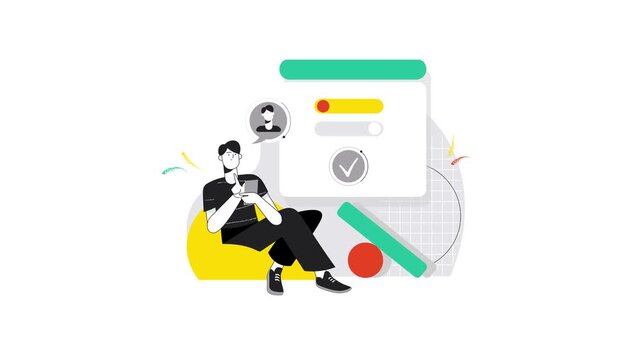 Animated social media profile concept with user character and checkmark