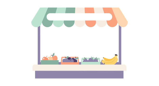 Cartoon Fruit Stand with Colorful Awning.