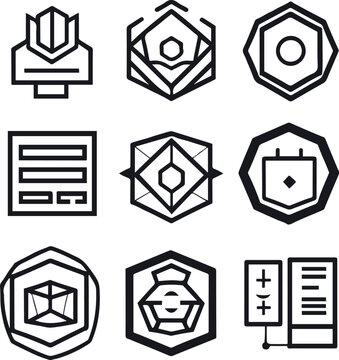 coding and developer icons, geometric and outline styles, clean minimal vector