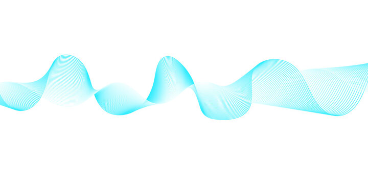 Abstract Light Blue Flowing Wave Lines on White and Transparent Background with Smooth Sine Curves, Dynamic Motion Pattern in Modern Minimal Technology Design.
