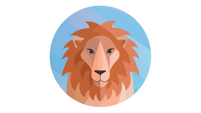 Animated stylized lion head vector illustration in blue circular badge