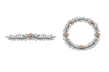 Obraz premium Floral design elements featuring a decorative border and a circular wreath suitable for crafting and decoration