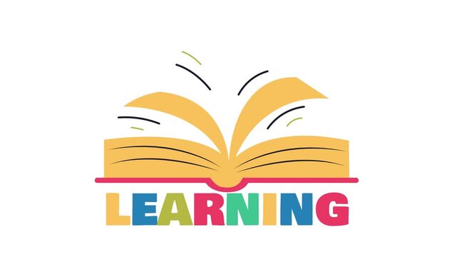 Colorful open book learning logo animation isolated on white background