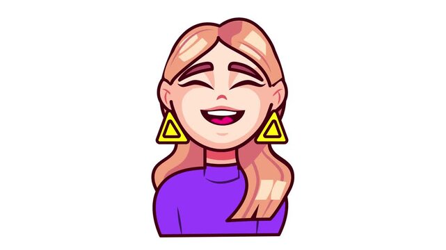 Animated smiling woman avatar with blond hair and triangle earrings