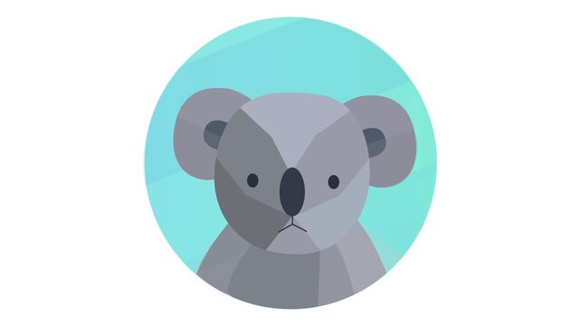 Flat koala mascot in circular icon style, animated illustration
