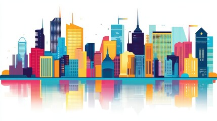 Fototapeta premium Vibrant Modern Cityscape with Reflecting Skyscrapers
