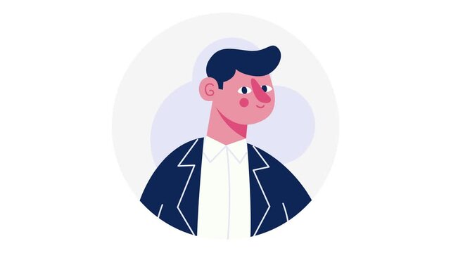 Animated flat vector businessman portrait in suit on white background