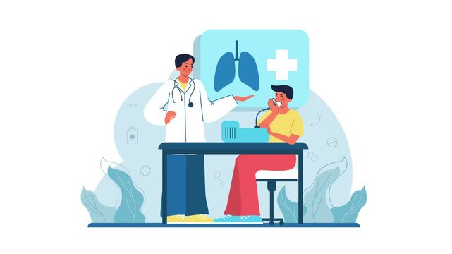 Doctor explaining lung treatment to patient in medical animation
