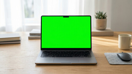Fototapeta premium laptop on the table green screen
