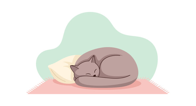 Sleeping Cat Cartoon Illustration.