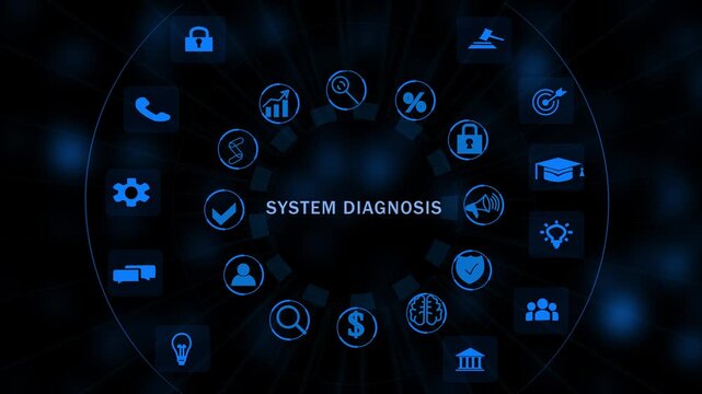 Futuristic System Diagnosis Dashboard Interface Technology, Internet and network concept, Tech Performance Panel , Digital Data Analytic HUD glowing 4k graph background animation video