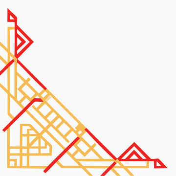 Modern geometric corner border with red and gold lines, abstract oriental design.chinese background, geometric pattern