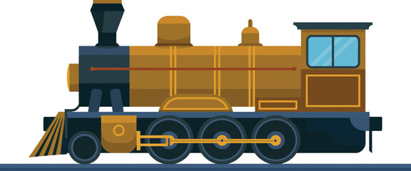 Vintage steam locomotive train illustration, classic railway transport engine, retro industrial transportation, antique locomotive design concept © VectAmaze