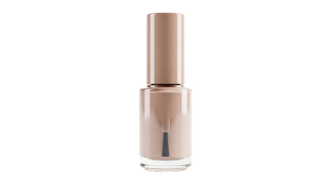 A bottle of beige nail polish on transparent background