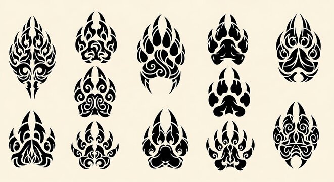 Bear Paw Prints Tribal Art Design Elements.