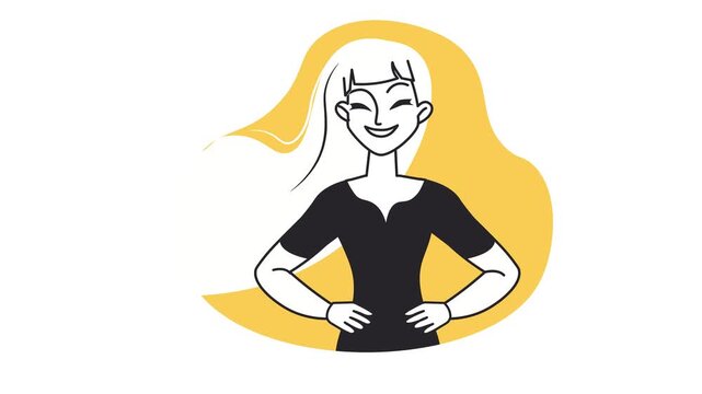 Smiling woman with hands on hips in flat vector animation illustration