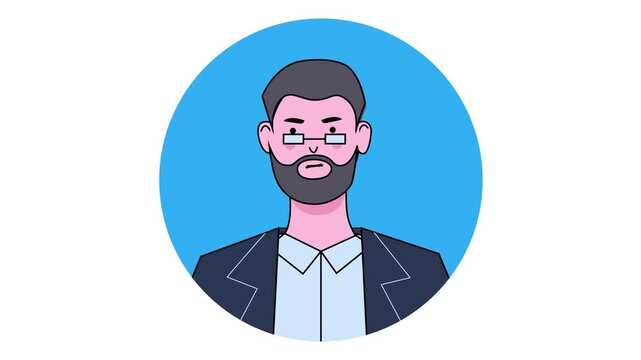 Bearded man avatar in suit and glasses inside blue circle vector illustration