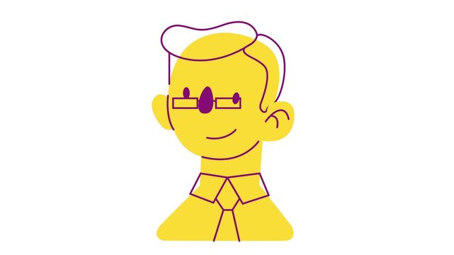 Animated cartoon office worker with glasses and tie on white background