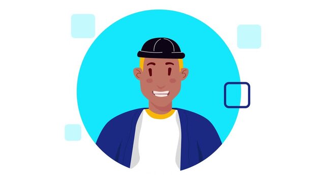 Smiling construction worker avatar in hard hat, flat vector style