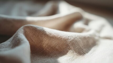 Fototapeta premium Close-up of a piece of white fabric with a textured surface. the fabric appears to be made of a soft, silky material and has a subtle sheen.