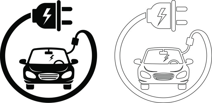 Electric vehicle charging station and car illustration