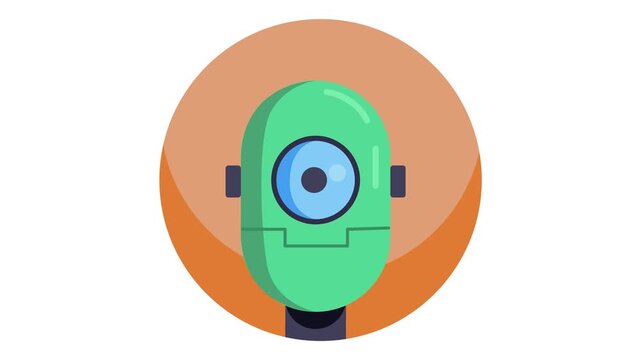 Animated robot vacuum cleaner icon on orange circle isolated on white