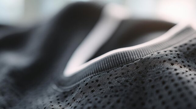 Close-up of a black sports shoe. the shoe appears to be made of a mesh-like material with small holes scattered across it. the sole of the shoe is visible, with a white nike swoosh logo on the side.