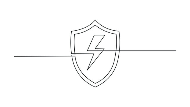 a black and white drawing of a shield with a lightning bolt on it, the shield is split in half by a line