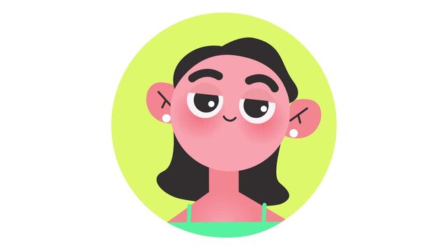 Animated cute female avatar with earrings on green circle background