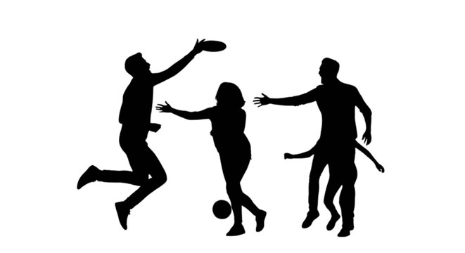 Silhouettes of people playing sports