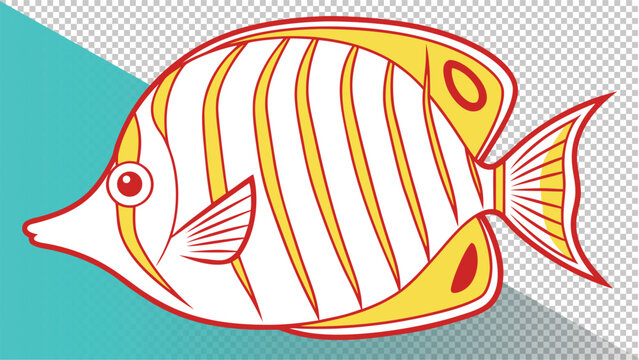 Stylized illustration of a white and yellow striped butterflyfish, digital art, isolated on abstract background, manta ray