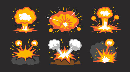 A collection of cartoon style explosion effects showcasing various shapes and sizes of blasts with bright orange and yellow hues high quality professional detailed modern elegant © Ultimate