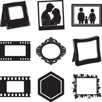 Collection of black and white frames and silhouettes msea set