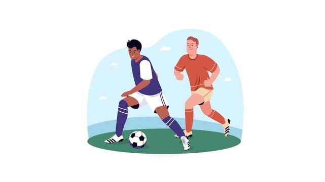 Diverse soccer players competing for ball on outdoor field vector illustration