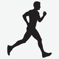 Obraz premium Black silhouette of a male runner in motion on a white background running