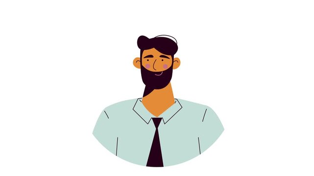 Smiling bearded man in shirt and tie animated vector illustration
