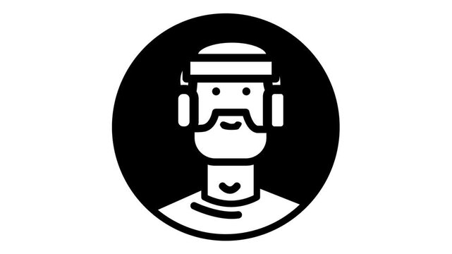 Black and white construction worker icon in circular avatar style
