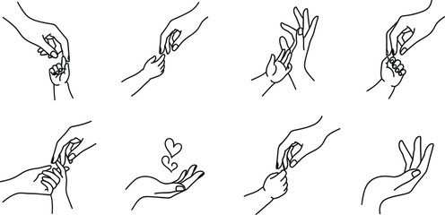 Fototapeta premium Mother and Baby Holding Hands Line Art, Parent Child Bond Vector Illustration