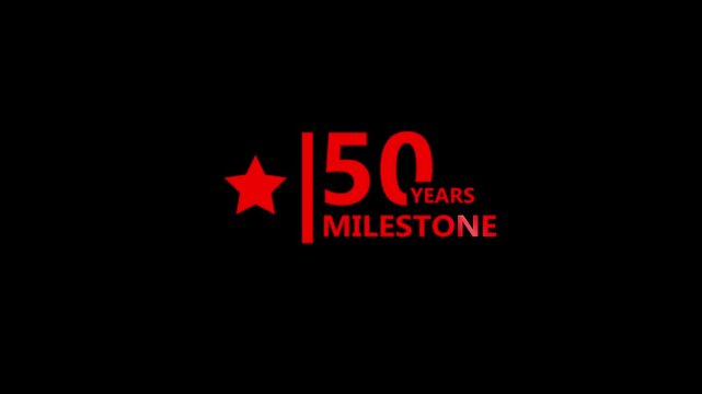 50 years celebration red glowing typography with star icon on dark background emphasizing corporate milestone success achievement modern visual branding concept 4k animation video