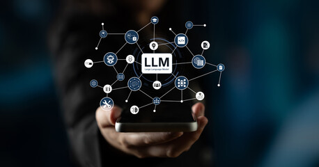 Large Language Model LLM processing data. Represents deep text learning, natural language processing NLP AI tech, transformer architecture, and generative AI deep learning future technology. Corpus © InfiniteFlow