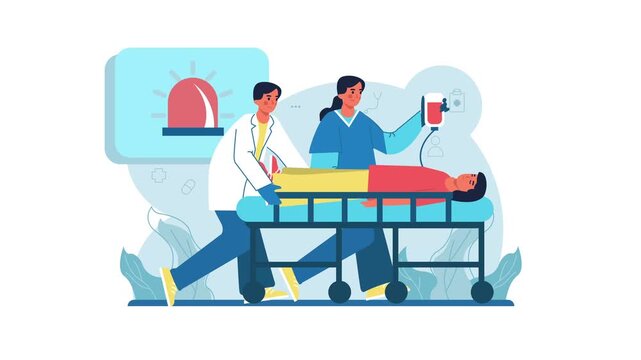Animated emergency surgery team performing blood transfusion in hospital