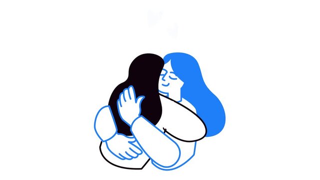 Animated diverse women embracing in friendship and mutual support