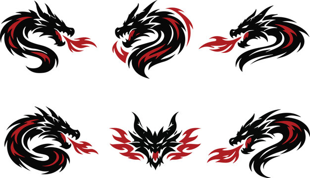 Dragon Head colorful Vector mega collections | Tribal Fire with dragon element Illustrations.