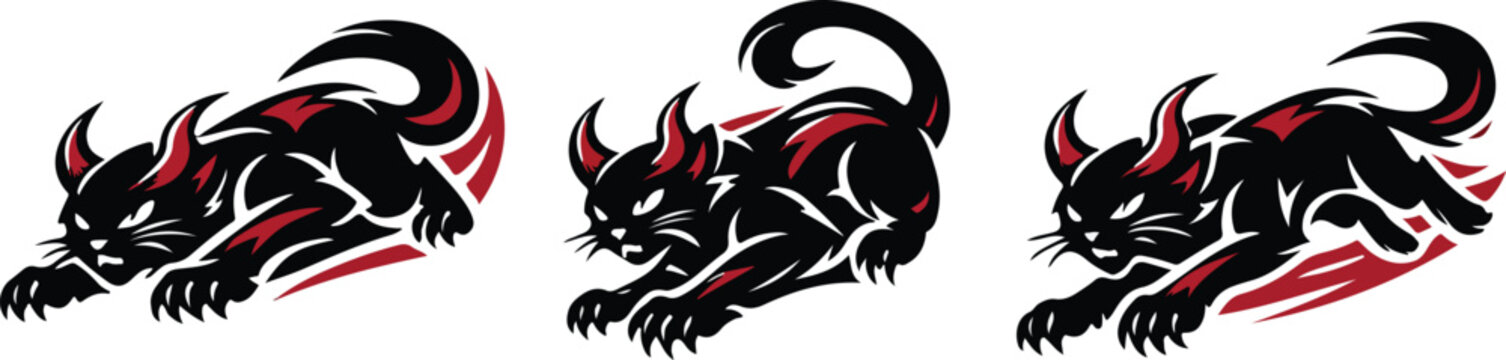 Devil Cat colorful Vector set | Fierce Fantasy Emblem with Devil Cat art illustration.
