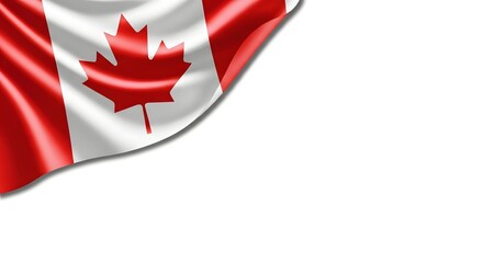 Obraz premium Waving canadian flag with red maple leaf on white and red background