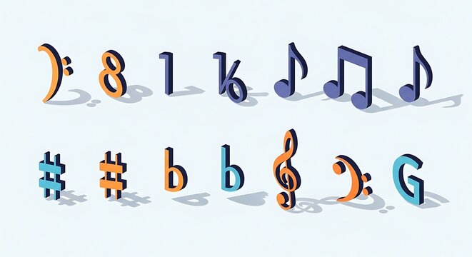 Musical Symbols and Notes Illustration on Light Background.