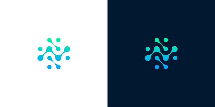 Modern abstract blue and green interconnected network logo representing digital technology, data flow, and secure connections for innovative tech companies