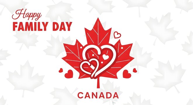 Happy family day canada celebration with maple leaf and heart