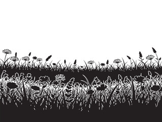 Obraz premium Beautiful wild meadow and flower horizon silhouette for landscape art prints